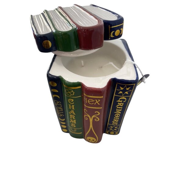 Moonlight Manor Ceramic Book Stack Candle 16 Oz Black Hemlock Halloween Witch - Picture 2 of 9